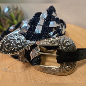 Vintage America Silver and Black Braided Belt